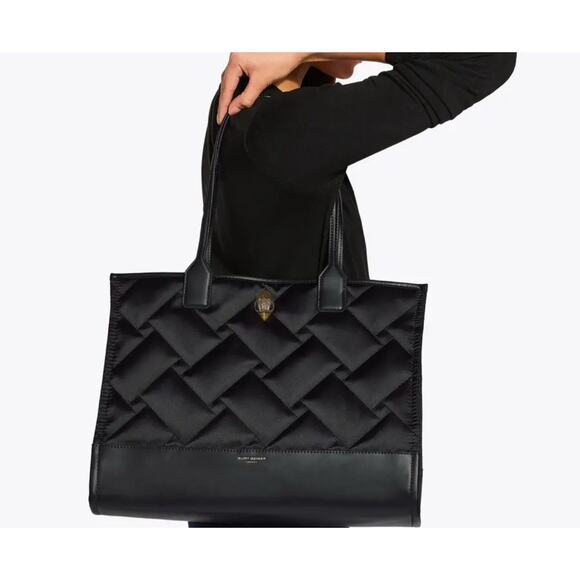 Kurt Geiger Recycled Square Shopper Bag Black Quilt Nylon Weave Brass Eagle Head - Picture 1 of 13